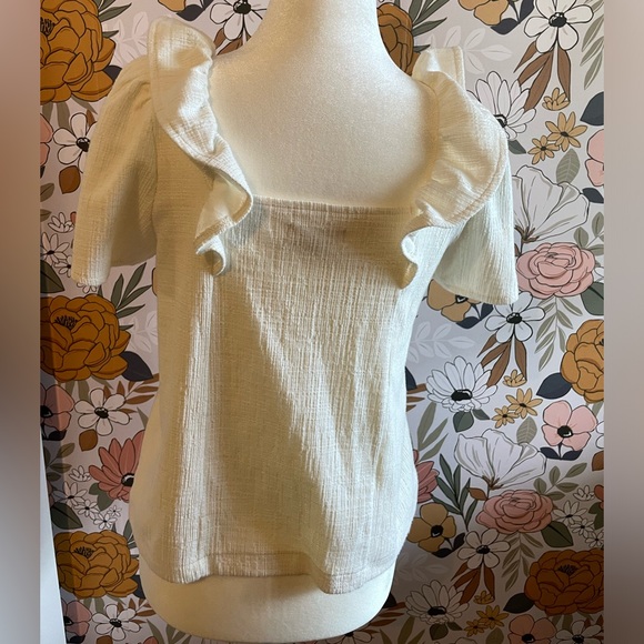 Madewell Women's White Crosshatch Ruffled Top Size XS - Picture 2 of 4